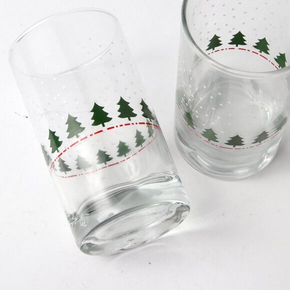 Vintage Libbey Christmas Glass Cups Highball Tumblers Tree Snowfall Pucker Base - Picture 4 of 11